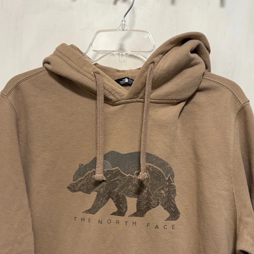 The North Face Tan Brown Hoodie with Bear Graphic Large